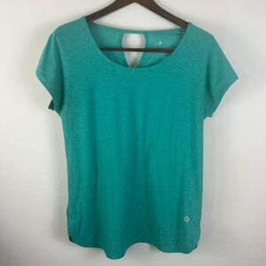 Tuff Athletics Women's Short Sleeve Keyhole Tee/Yoga shirt, Spectra Green Sz L